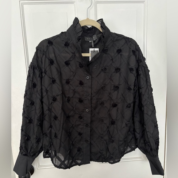 💕 🆕 NWT Gracia Black Ruffle Neck Blouse - Picture 6 of 14
